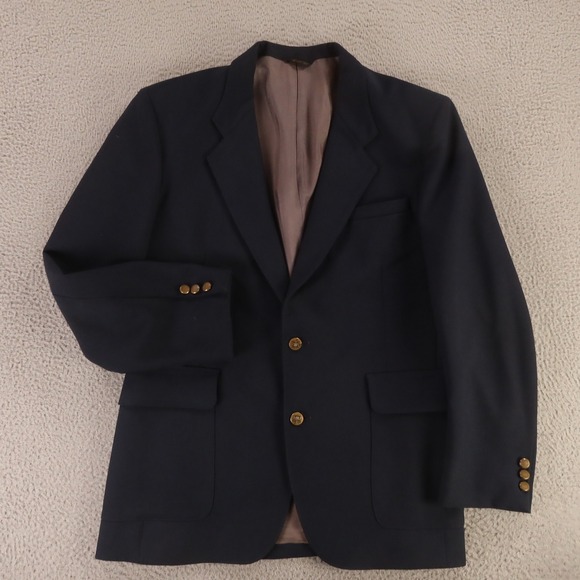 VTG Hopsack Jacket M Blue Polyester Blazer Sport Coat Levis Metal Buttons‎ 42R - Picture 1 of 16